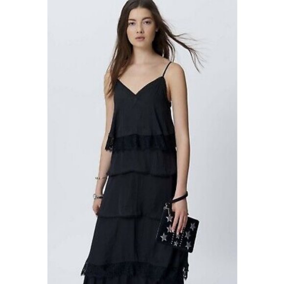 Rebecca Minkoff Slip Dress Womens Size 2 Black Maxi Tiered Lace Spaghetti Strap - Picture 6 of 15